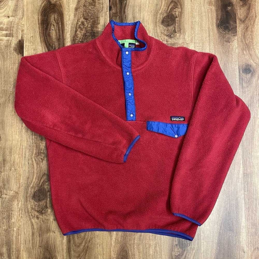 Vtg Patagonia Synchilla Snap-T Pullover Fleece Jacket Mens M Red Jamaica